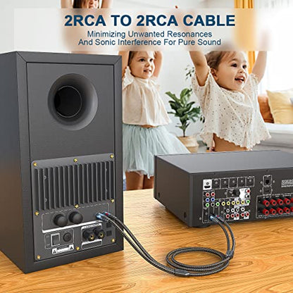 RCA Cable Subwoofer Cable 2RCA Male to 2RCA Male Stereo Audio Cable Y Splitter 24K Gold-Plated Nylon Braided Double Shielded Digital Analogue Supports Amplifiers,Home Theater,Hi-Fi System(6.6ft/2m) - size: 6.6ft/2m, style: 2RCA to 2RCA
