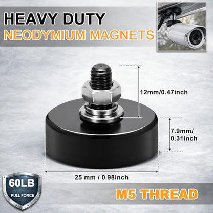 Morningro 24 Pack Mounting Magnet 60lb Magnetic Base M5 Threaded Stud Nut - size: 60lb,0.98inch,M5
