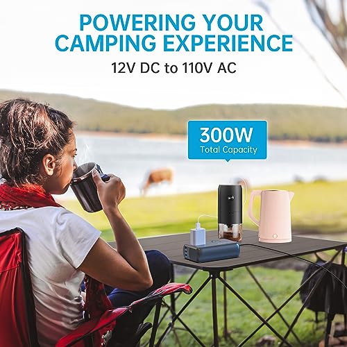 300W Car Power Inverter Pure Sine Wave with 60W PD USB-C, Power Inverters for Vehicles DC 12V to 110V AC, Car Inverter Power Outlet with XT60 Cable (Grey)