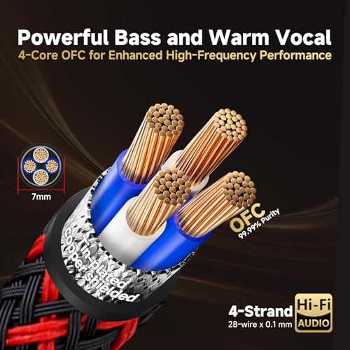 TODN HiFi RCA to XLR Audio Cable with 4-Core OFC for Audiophile,6.5ft/2m - size: 6.5ft/2m