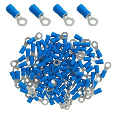 ANGSTROM #8 Bolt Ring Terminals, Insulated Electrical Crimp Connectors 100pcs (16-14ga Blue) - color: 16-14ga Blue, size: #8 Stud