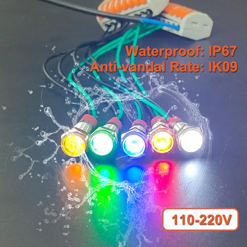 10Pcs 6mm (1/4") Energy Saving LED Indicator Light 110V-220V 20mA Metal Waterproof Wide Flat Head Signal Lamp Pilot Dash Directional with Wire （Yellow LED 10Pcs） - color: Yellow, size: 6mm / 110V-220V