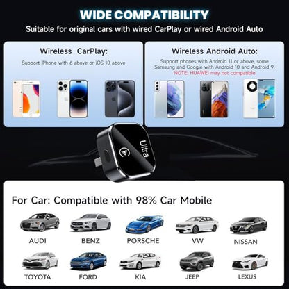 Mini CarPlay Wireless Adapter with Function Buttons, CarPlay Dongle Stick