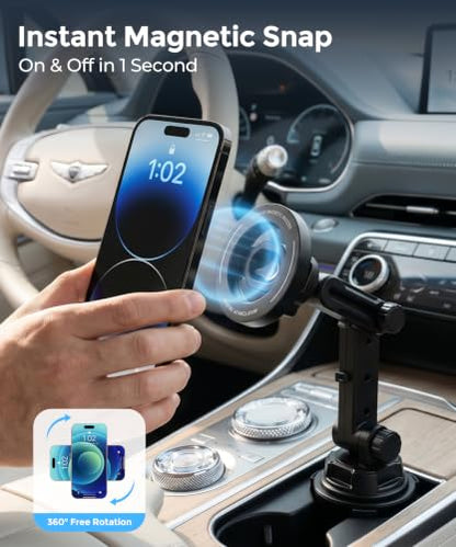 Cup Holder Magnetic Car Phone Mount, 360° Adjustable Magsafe Holder for Car - color: Single Magsafe