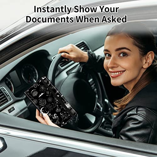 Car Registration and Insurance Card Holder, Premium PU Leather Vehicle Wallet Cover for Glove Box Car Organizer Drivers License / Cards / ID Essentials Document Holder, Astrology Celestial Theme - color: Astrology Celestial Theme