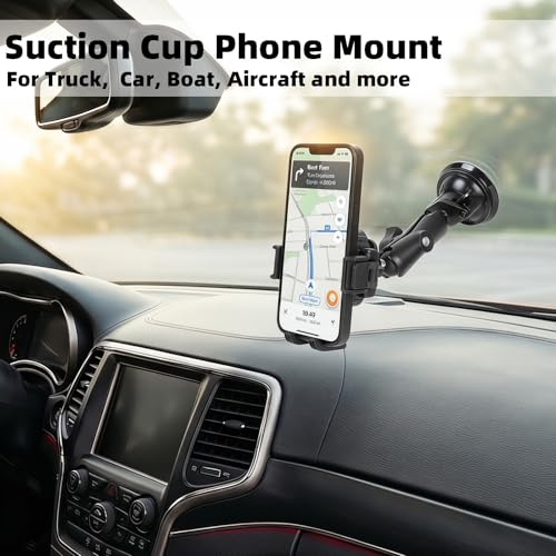 Windshield Phone Mount with Vibration Dampener, Universal Suction Cup Phone Holder for Boat/Car/Truck, 360° Rotation, Camera Friendly, One-Handed 1-Second Lock & Release, Fits 4.7-7" Phones - style: Suction Cup Base