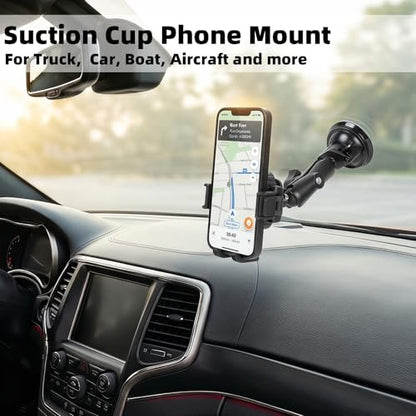 Windshield Phone Mount with Vibration Dampener, Universal Suction Cup Phone Holder for Boat/Car/Truck, 360° Rotation, Camera Friendly, One-Handed 1-Second Lock & Release, Fits 4.7-7" Phones - style: Suction Cup Base