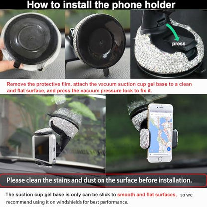 SUNCARACCL Bling Car Phone Holder with Suction Cup and Air Vent Clip - color: White
