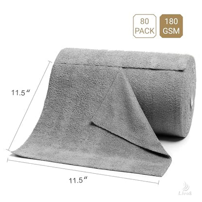 LIVOS Microfiber Cleaning Cloth Roll - 80 Pack, Reusable Paper Towels Grey Tear Away, Microfiber Towels for Cars, Super Absorbent Lint Free Cleaning Rags for House, Kitchen, Window-11.5"x11.5" - color: Grey
