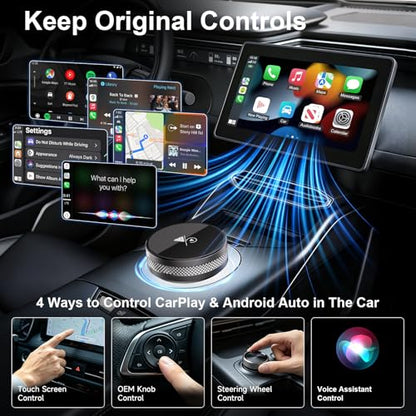 2-in-1 Wireless CarPlay Adapter for iPhone & Android Device, CarPlay Dongle Convert Wired to Wireless, Bluetooth & Wi-Fi, Plug & Play, Zero Latency, Compatible with USB/USB-C (Black) - color: Black