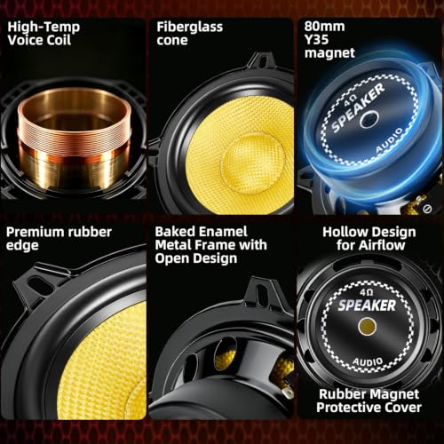 5.25" Speakers 600W Glass Fiber Cone Woofer 5 Inch Speaker Car Audio - color: 5in yellow