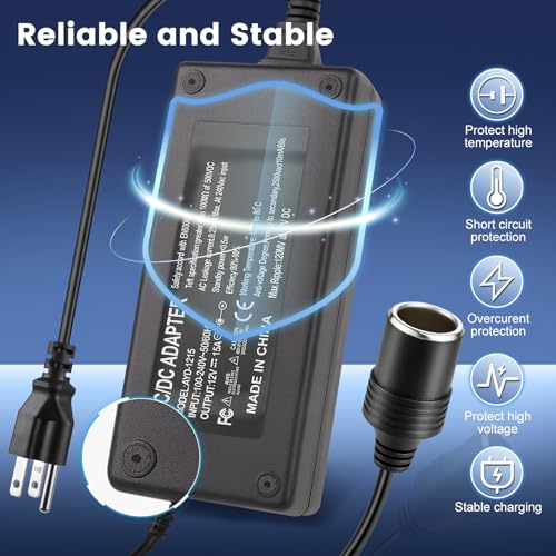 110V AC - DC 12V 컨버터 15A 180W, 담배 라이터 어댑터 벽 플러그 100-240V, 자동차 충전기 - 벽 플러그 어댑터 변압기 전원 공급 장치 대시 캠, 팽창기, 진공, 자동차 냉장고, 자동차 장치용 - size: 12V15A 180W