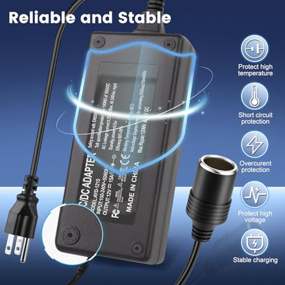 110V AC - DC 12V 컨버터 15A 180W, 담배 라이터 어댑터 벽 플러그 100-240V, 자동차 충전기 - 벽 플러그 어댑터 변압기 전원 공급 장치 대시 캠, 팽창기, 진공, 자동차 냉장고, 자동차 장치용 - size: 12V15A 180W