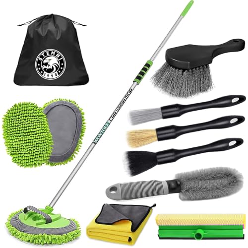 14Pcs Car Wash Kit, 62'' Car Wash Brush with Long Handle, Microfiber Scratch-Free Carwash Brush Mop Mitt Kit Car Car Washing Supplies Cleaning Kit for Cars RV SUV Truck Boat Green - color: Green-14pcs