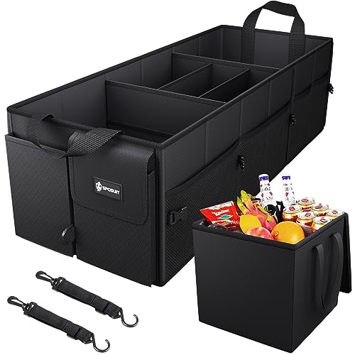 Sposuit Large Trunk Organizer with Cooler - 98L Collapsible Car Storage - color: Black, size: XX-Large with Cooler