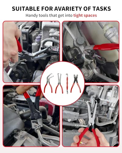 4 PCS Automotive Electrical Disconnect Pliers and Hose Clamp Pliers Set - color: 4 Pcs Automotive Repair Set-red Handle