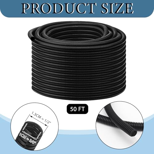 Kanayu 3/8''-50 Ft Split Wire Loom Tubing, Black Flame Retardant - color: Black, size: 3/8''-50 Ft