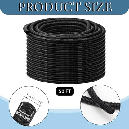 Kanayu 3/8''-50 Ft Split Wire Loom Tubing, Black Flame Retardant - color: Black, size: 3/8''-50 Ft