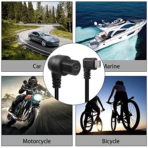 QIANRENON 90° Micro USB Panel Flush Mount Waterproof Extension Cable Micro USB 5 Pin Right Angle Male to Female Connector for Fixied on Dashboard of Car,Boat,Motorcycle,28cm/11in (Right Bend) - style: Right Bend