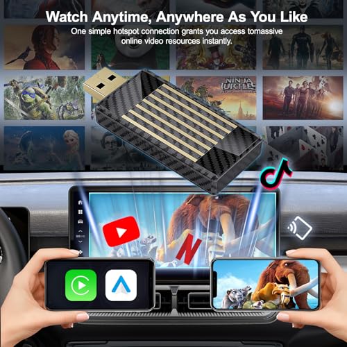 Wireless CarPlay Android Auto Adapter AI Magic Box, Built-in Play Store Netflix YouTube TikTok, HD Screen Mirroring, Plug and Play Video Adapter for OEM Factory Wired CarPlay Vehicles