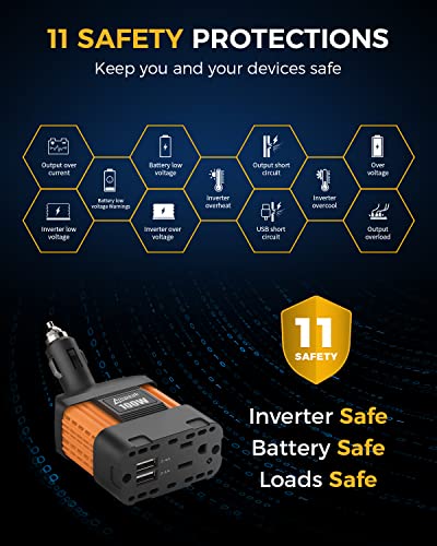 Ampeak 100W Car Power Inverter, 12V DC to 110V AC, Cigarette Lighter Plug - color: 100W Car Inverter