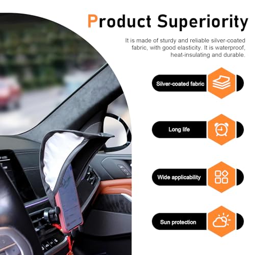 Car Cell Phone Sunshade, Anti-glare & Heat Insulation Shield, Vertical Dashboard Holder Sunshade Cover for Most Phones, Foldable Umbrella Cover for Most Cars Motorcycles (Black)