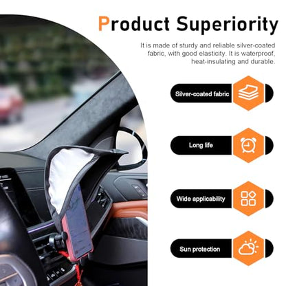 Car Cell Phone Sunshade, Anti-glare & Heat Insulation Shield, Vertical Dashboard Holder Sunshade Cover for Most Phones, Foldable Umbrella Cover for Most Cars Motorcycles (Black)