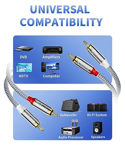 RCA Cable 6ft 2 Pack-2RCA Male to 2RCA Male Stereo Audio Cable with Magnetic Ring Supports[Hi-Fi,Shielded] Braided Auxiliary Audio Cord for Home Theater,HDTV,Amplifiers,Hi-Fi Systems,Speakers - size: 2 Pack 6 Feet