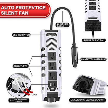 BYGD 150W Car Power Inverter, DC 12V to 110V AC Car Plug Converter - color: 8963WHITE