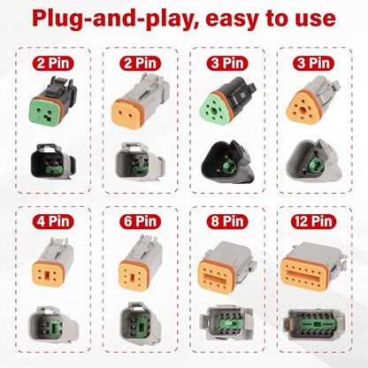 Deutsch DT 4 Pin Grey Male Female Wiring Harness Connector 6 Kits, 16 AWG - color: 6 Sets-Grey, size: 4Pin