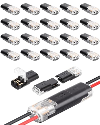 20pcs Low Voltage Wire Connector,Double-Wire Plug-in Connector with Locking Buckle,Quick Disconnect 2 Pin Led Connector for 16-18 AWG,No Wire Stripping Cutting,Connect Plugs for LED Strip Lights.