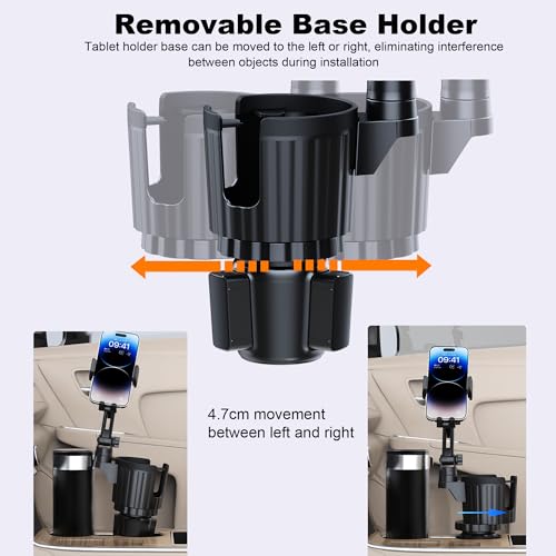 Cup Holder Phone Mount, 2 in 1 Universal Cup Holder Expander with Long Arm 360°Rotation Cup Phone Holder for Car Fits All 4-7” iPhone Galaxy Smartphones and Most Truck Bottles