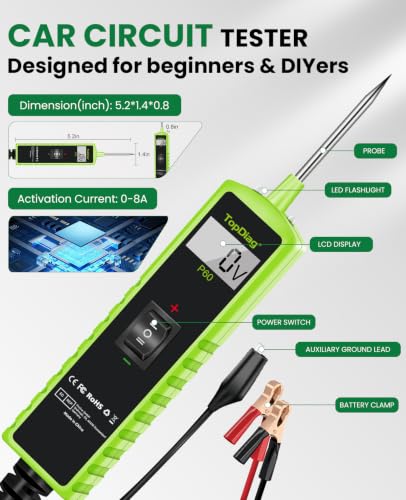12 Volt Test Light Automotive, Power Circuit Probe Kit, 6V - 24V Car Fuse Tester, Voltage Tester 0.3v-70v, AC DC Outlet Tester, Automotive Short Circuit Finder, P60 - style: P60