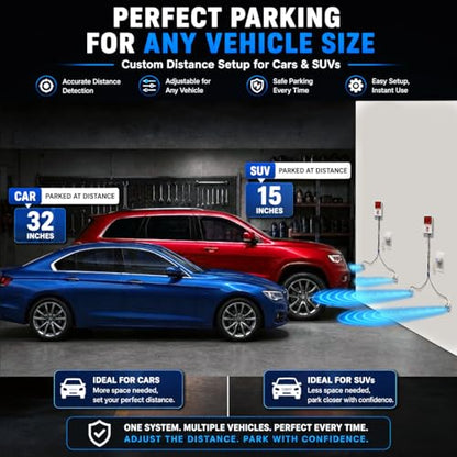 Garage Parking Assistant with Parking Aid Sensor - New Model - Free 1 Year Replacement Warranty - Parking Stopper for Garage – No Laser Parking