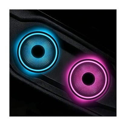 2 PCS LED Car Cup Holder Lights, 7 Colors Changing Waterproof Cup Pad with Vibration Sensor, USB Charging Intelligent Drink Coaster Interior Atmosphere Lamp for Car SUV Truck