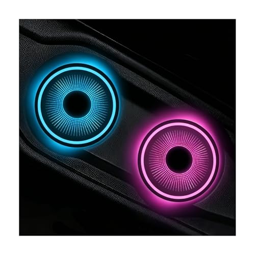 2 PCS LED Car Cup Holder Lights, 7 Colors Changing Waterproof Cup Pad with Vibration Sensor, USB Charging Intelligent Drink Coaster Interior Atmosphere Lamp for Car SUV Truck
