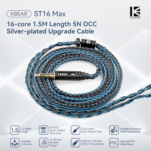 keephifi 5ft ZS10 PRO Cable QDC, KBEAR ST16-Max 1.5m Balanced IEM Cable 2Pin C, 16-Strand SPC Earbud Wire Gold-Plated for KZ ZS12 PRO X/ZS10 PRO X/ZA12/ZAR/ZAS/ZAX/Castor/Taurus, CCA C10/CRA PRO etc - color: Black, style: 3.5 QDC