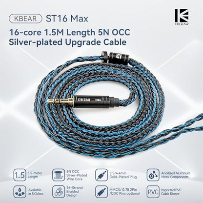 keephifi 5ft 2 Pin IEM Cable 4.4mm, KBEAR ST16-Max 1.5m in Ear Monitor Cable Earbud Wire, 16-Strand SPC Headphone Cable for Truthear Hexa/HOLA/Zero, Moondrop Blessing/Aria/Stellaris, Simgot EW100P - color: Black, style: 4.4 2PIN