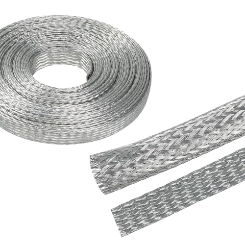 5/16" Wide Tinned Copper Braided Metal Wire Shielding Sleeve Ground Strap Automotive Flat Mesh Flexible Expandable Sheath (8mm ID-38ft) - size: 5/16 in Wide(0.20 in Dia)-38ft