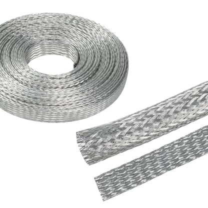 5/16" Wide Tinned Copper Braided Metal Wire Shielding Sleeve Ground Strap Automotive Flat Mesh Flexible Expandable Sheath (8mm ID-38ft) - size: 5/16 in Wide(0.20 in Dia)-38ft