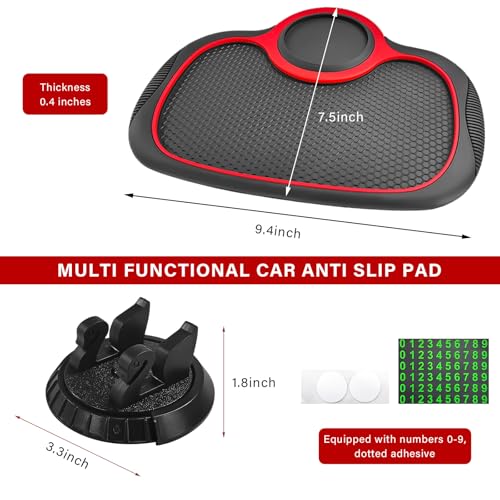 Car Anti-Slip Mat, Multifunction Dashboard Mat Rotatable Phone Mount with Temporary Parking Number, Universal Large Anti Skid Pad Dash Organizer for Cellphones Keys Gadgets