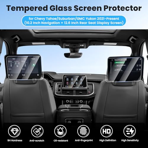 Canvcle 3PCS Screen Protector for 2021-2025 2026 Chevy Tahoe/Suburban/GMC Yukon 10.2 Inch Navigation and 12.6 Inch Rear Seat Touch Screen, 9H Tempered Glass Radio Display Screen Cover Protective Film - size: 2021-Present Chevy Tahoe/Suburban/Yukon 3PCS