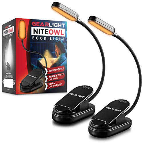 GearLight Rechargeable Book Light for Reading in Bed – Hands-Free LED Clip-on Lamp with 3 Light Modes, Adjustable Brightness, Flexible Neck Reading Light for Books, Laptops, and More – 2 Pack - color: Black, style: Clip-on (2-Pack)