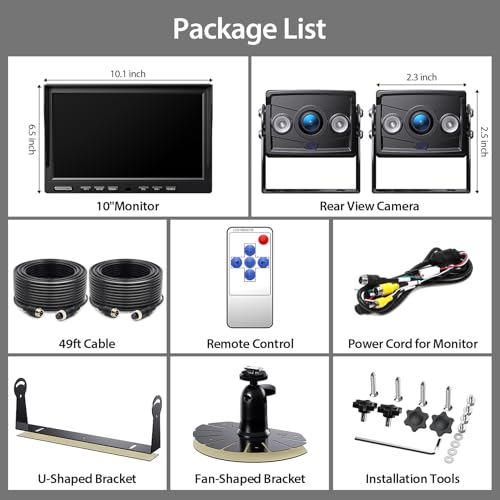 ZEROXCLUB 2 Wired Rear View Backup Camera System, 10" 1080P Monitor IP69K Waterproof Vibration-Proof 10G Reverse Camera, Quad Split Screen for Tractor, Truck, Trailer, Combine, Heavy Equipment, BH102 - size: 10"-2 Cam