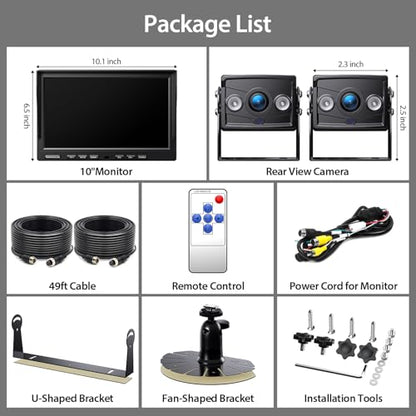 ZEROXCLUB 2 Wired Rear View Backup Camera System, 10" 1080P Monitor IP69K Waterproof Vibration-Proof 10G Reverse Camera, Quad Split Screen for Tractor, Truck, Trailer, Combine, Heavy Equipment, BH102 - size: 10"-2 Cam