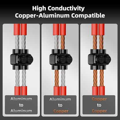 DaierTek Multitap Connector, 2-14 AWG Insulated Splice, 2 Ports Aluminum to Copper Wire Connectors with Ferrules and Allen Hex for Automotive Marine Car Wiring, Dual Entry 8 Pack - size: Dual Side 2-14 AWG-8PCS