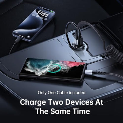 Syncwire USB C Car Charger 60W [PD 30W & QC 30W] Fast Charging USB Adapter with 5FT Type C Coiled Cable Compatible with iPhone 16/16 Plus/16 Pro/16 Pro Max/Galaxy S23/S22/ Google Pixel 7/7Pro