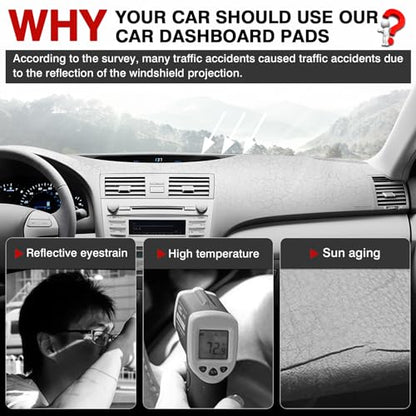 Autorder Dashboard Cover Mat for 2007-2011 Toyota Camry Accessories Dash Cover Upgrade Velvet Dash Mat Sunshade Glare UV Rays Protector - size: Black 07-11 Camry