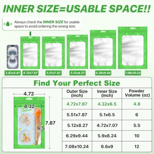 ANZNKU 100Pcs Green Mylar Bags, Resealable Smell Proof Zip Goodie Baggies - color: Lime Green, size: 4.72x7.1 inches