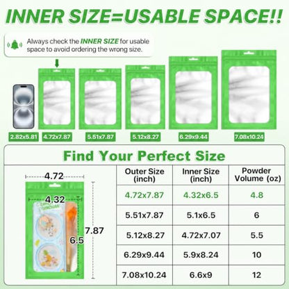 ANZNKU 100Pcs Green Mylar Bags, Resealable Smell Proof Zip Goodie Baggies - color: Lime Green, size: 4.72x7.1 inches